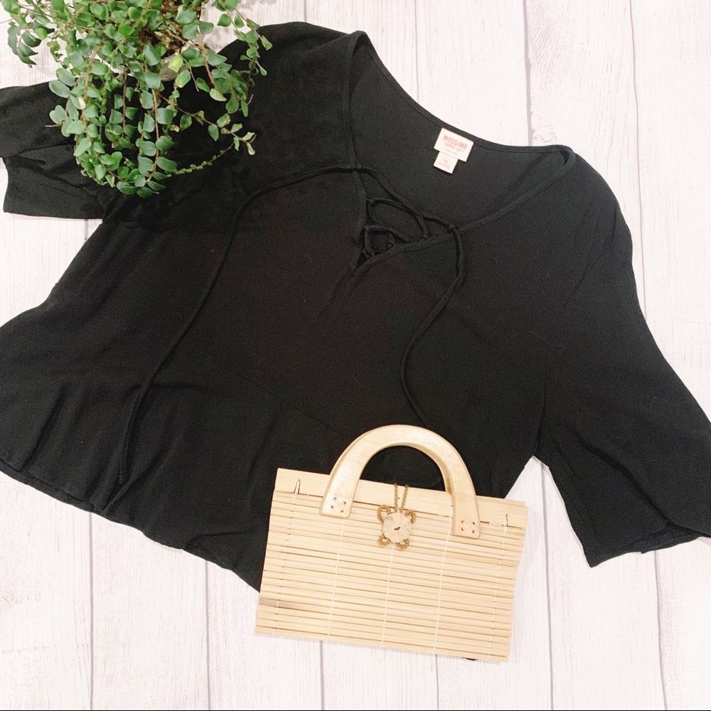 Black flowy peplum style lattice top